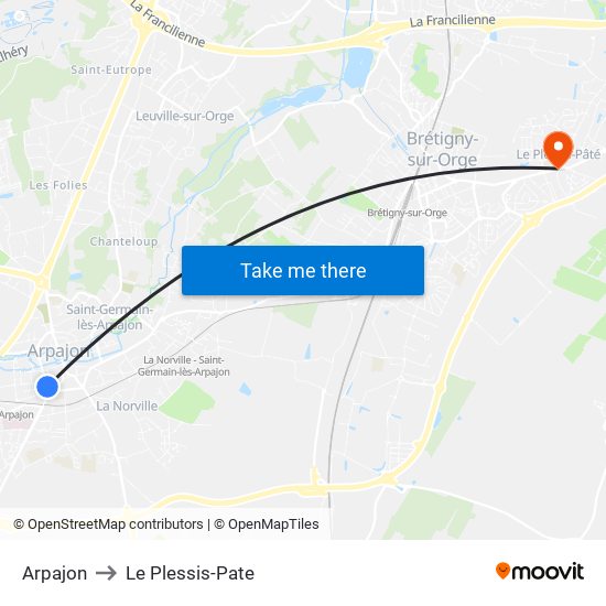 Arpajon to Le Plessis-Pate map