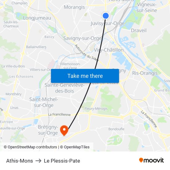 Athis-Mons to Le Plessis-Pate map