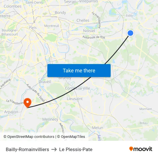 Bailly-Romainvilliers to Le Plessis-Pate map