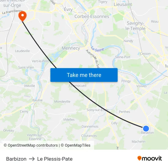 Barbizon to Le Plessis-Pate map
