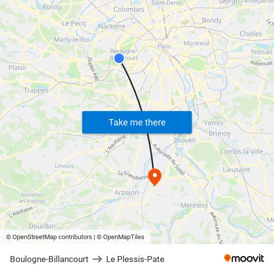 Boulogne-Billancourt to Le Plessis-Pate map