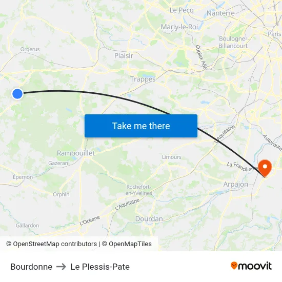 Bourdonne to Le Plessis-Pate map