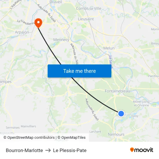 Bourron-Marlotte to Le Plessis-Pate map