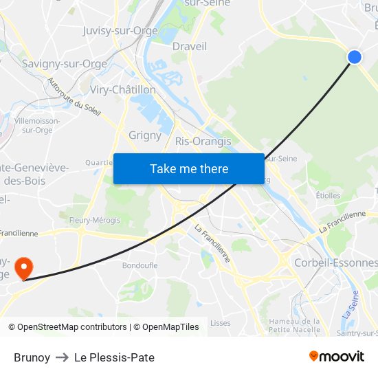 Brunoy to Le Plessis-Pate map