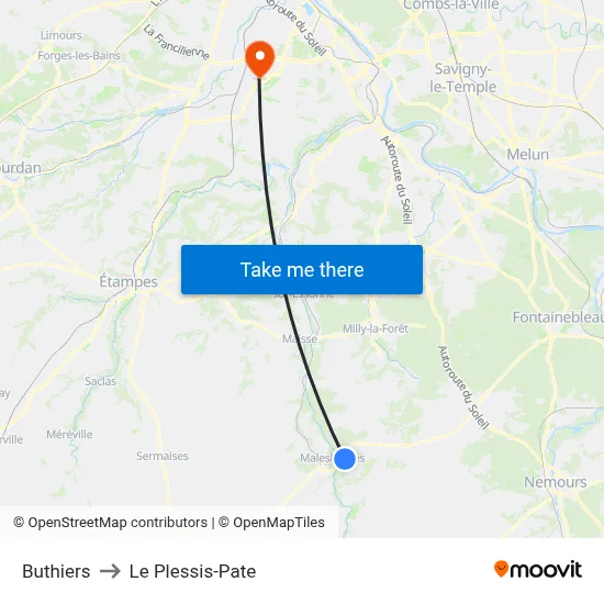 Buthiers to Le Plessis-Pate map