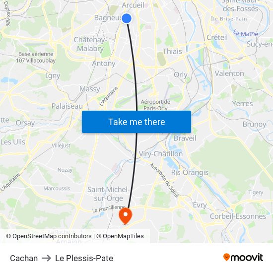 Cachan to Le Plessis-Pate map