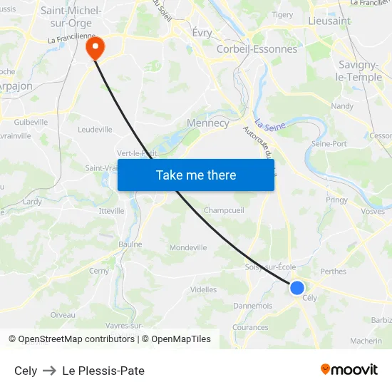 Cely to Le Plessis-Pate map