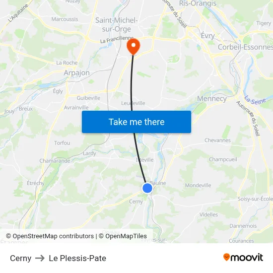 Cerny to Le Plessis-Pate map