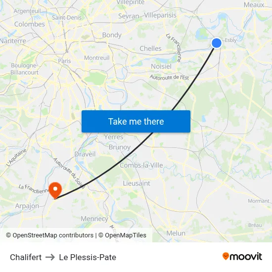 Chalifert to Le Plessis-Pate map