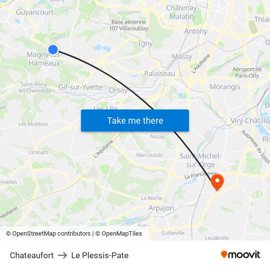 Chateaufort to Le Plessis-Pate map