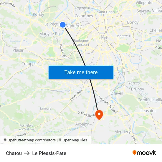 Chatou to Le Plessis-Pate map