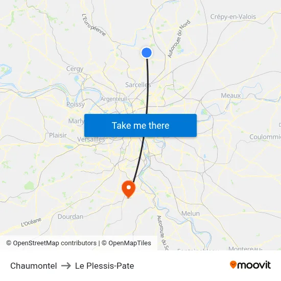 Chaumontel to Le Plessis-Pate map