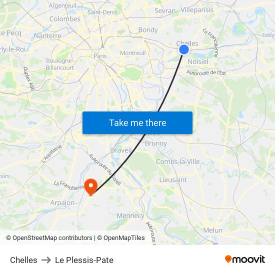 Chelles to Le Plessis-Pate map