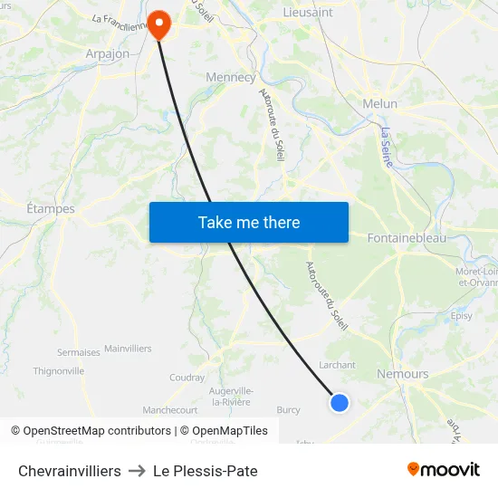 Chevrainvilliers to Le Plessis-Pate map