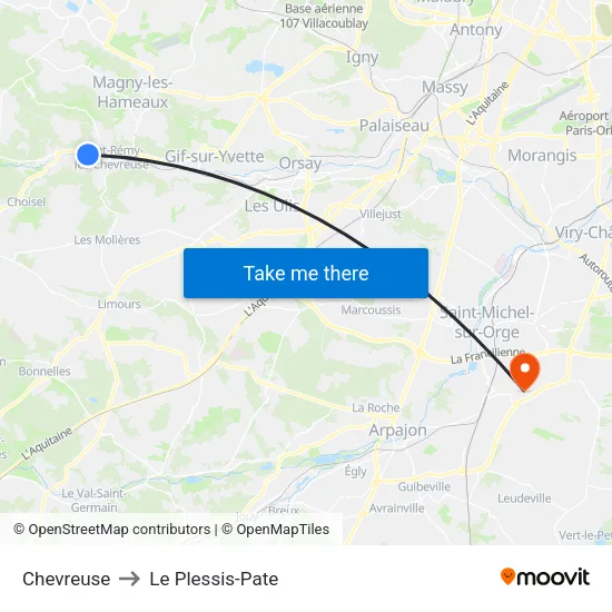 Chevreuse to Le Plessis-Pate map