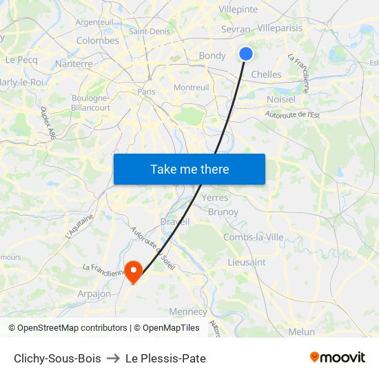 Clichy-Sous-Bois to Le Plessis-Pate map