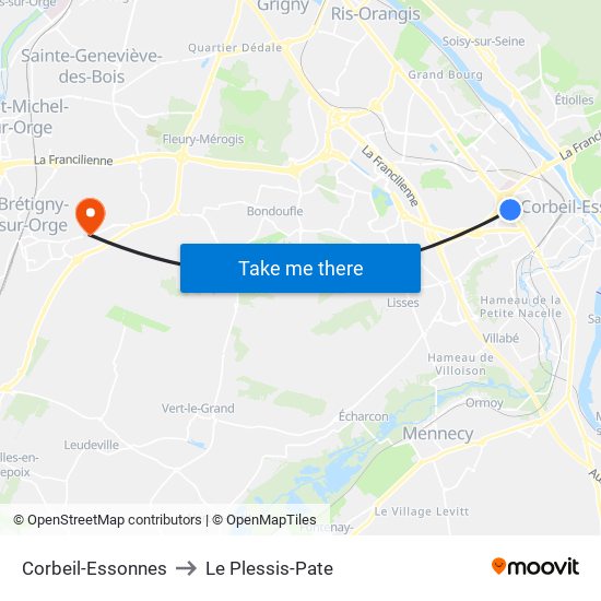 Corbeil-Essonnes to Le Plessis-Pate map