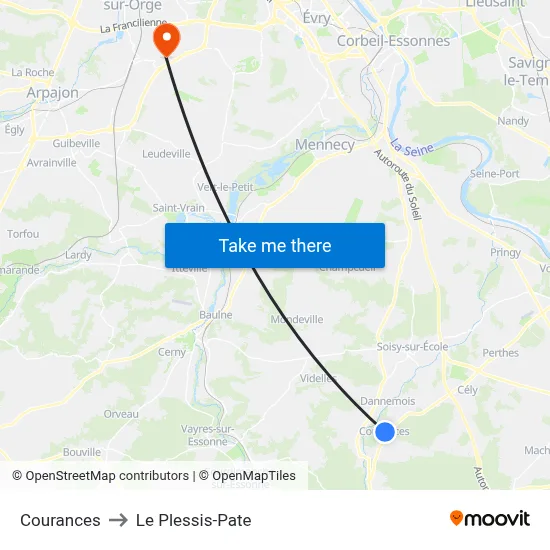 Courances to Le Plessis-Pate map