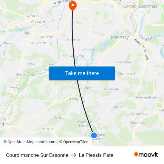 Courdimanche-Sur-Essonne to Le Plessis-Pate map