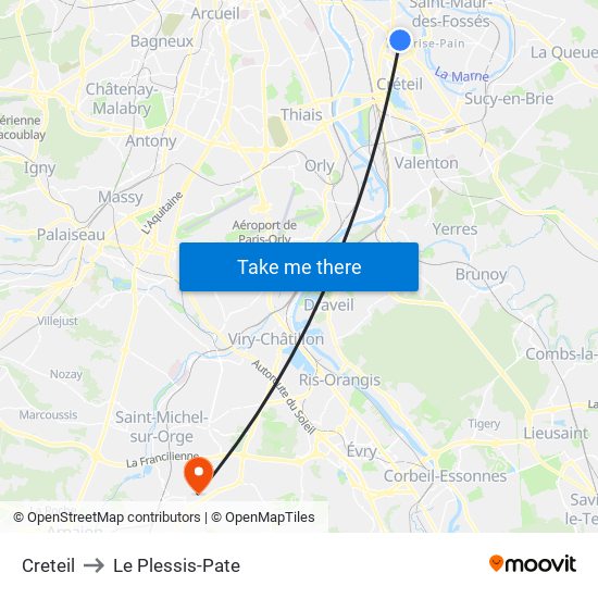 Creteil to Le Plessis-Pate map