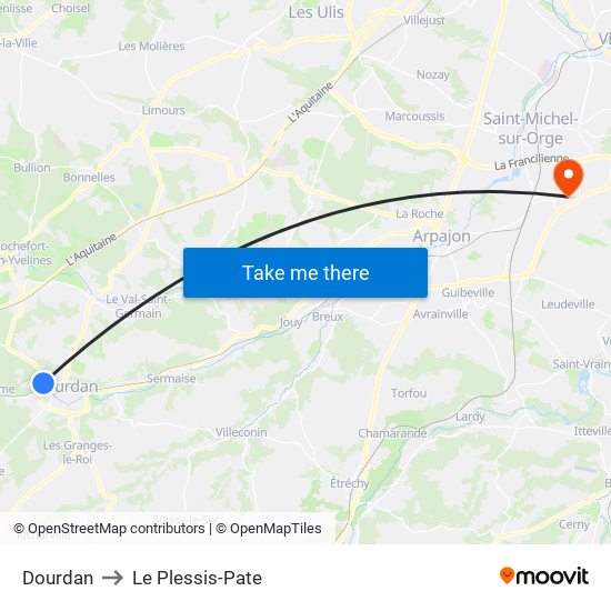 Dourdan to Le Plessis-Pate map