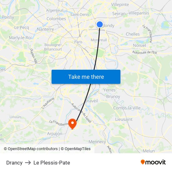 Drancy to Le Plessis-Pate map