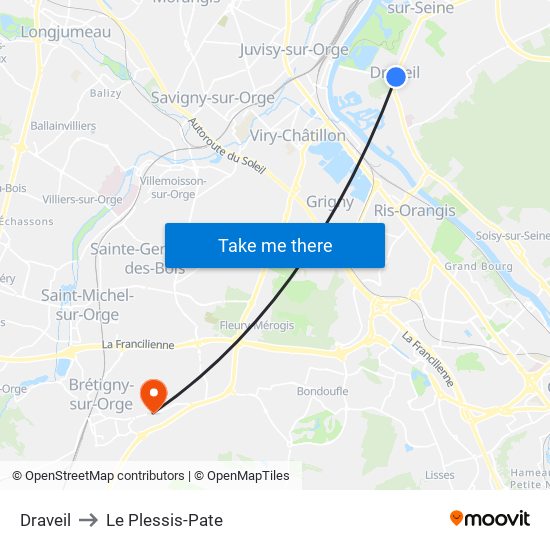 Draveil to Le Plessis-Pate map