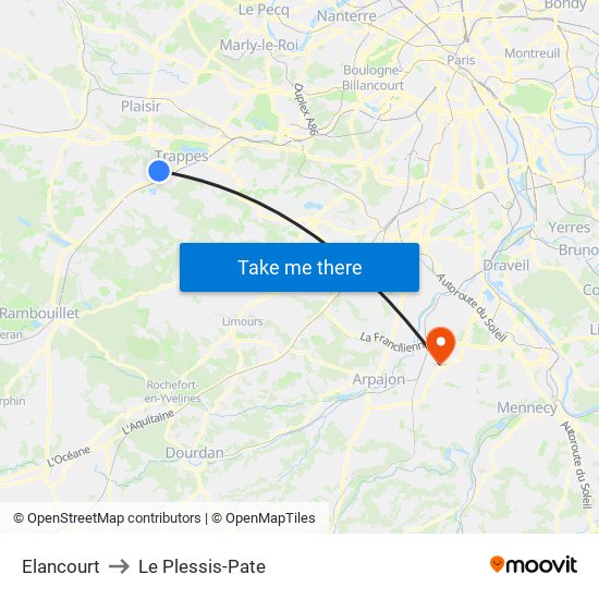 Elancourt to Le Plessis-Pate map