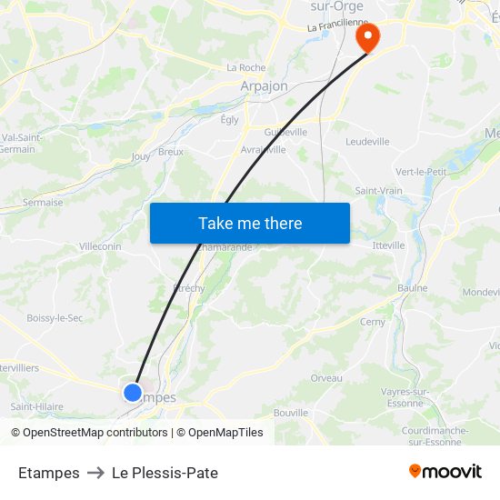 Etampes to Le Plessis-Pate map