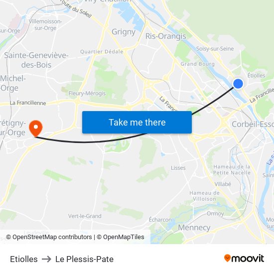 Etiolles to Le Plessis-Pate map