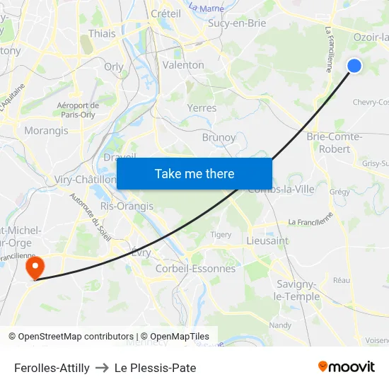 Ferolles-Attilly to Le Plessis-Pate map