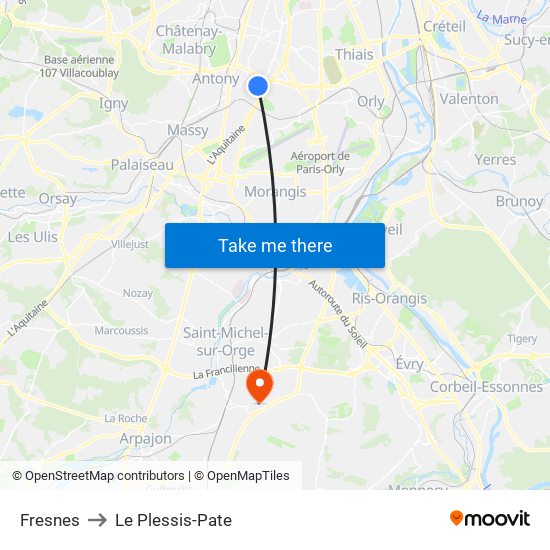 Fresnes to Le Plessis-Pate map