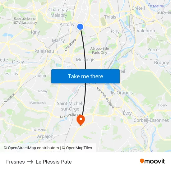 Fresnes to Le Plessis-Pate map