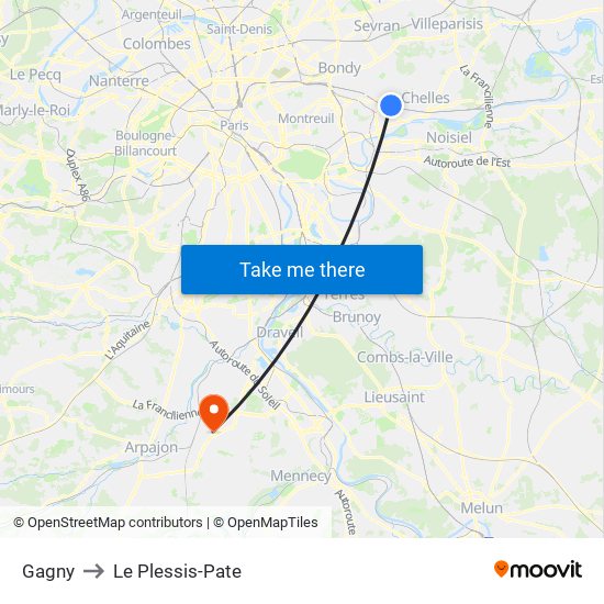 Gagny to Le Plessis-Pate map