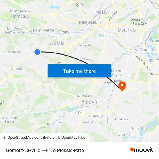 Gometz-La-Ville to Le Plessis-Pate map