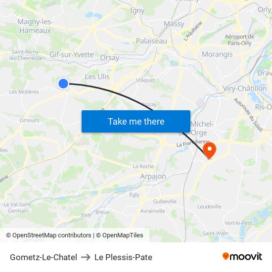 Gometz-Le-Chatel to Le Plessis-Pate map