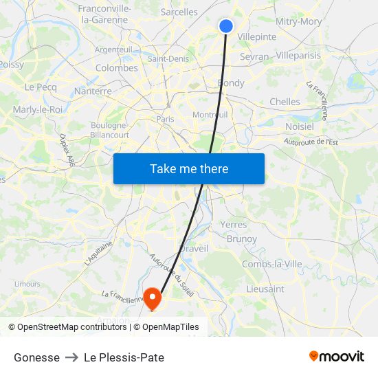 Gonesse to Le Plessis-Pate map