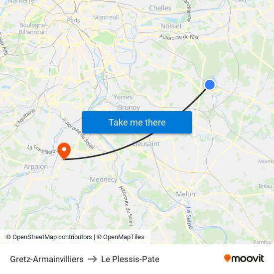 Gretz-Armainvilliers to Le Plessis-Pate map