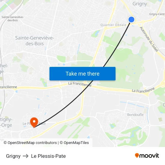 Grigny to Le Plessis-Pate map