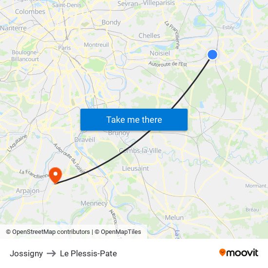 Jossigny to Le Plessis-Pate map