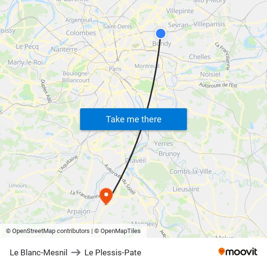 Le Blanc-Mesnil to Le Plessis-Pate map