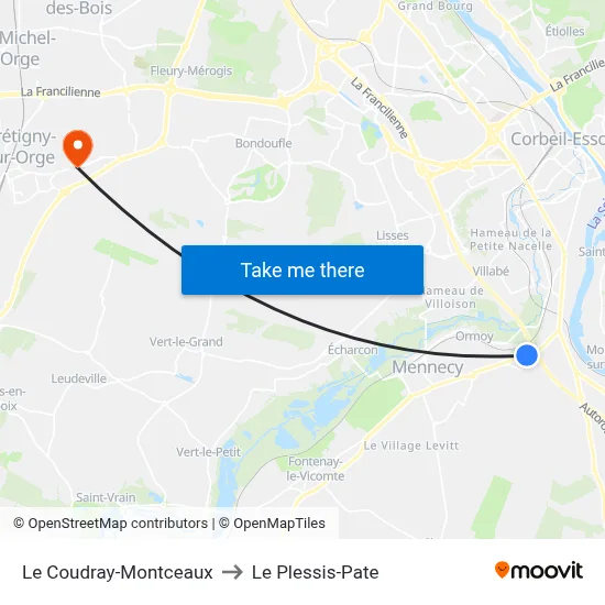 Le Coudray-Montceaux to Le Plessis-Pate map
