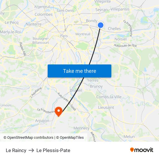 Le Raincy to Le Plessis-Pate map