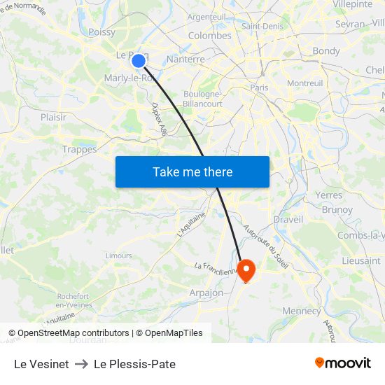Le Vesinet to Le Plessis-Pate map