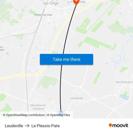 Leudeville to Le Plessis-Pate map