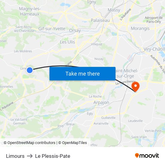 Limours to Le Plessis-Pate map