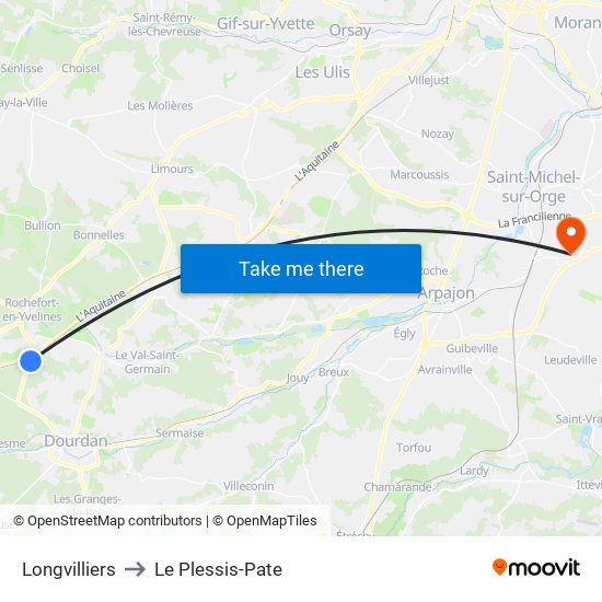 Longvilliers to Le Plessis-Pate map