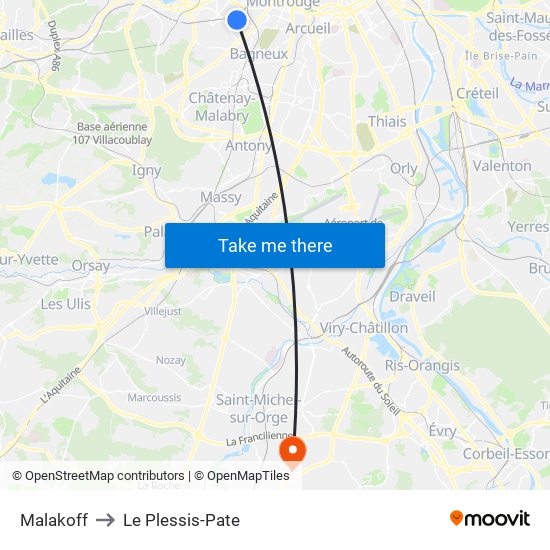 Malakoff to Le Plessis-Pate map