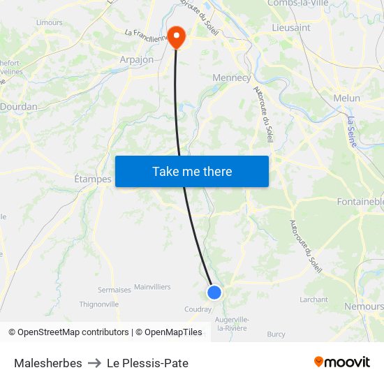 Malesherbes to Le Plessis-Pate map