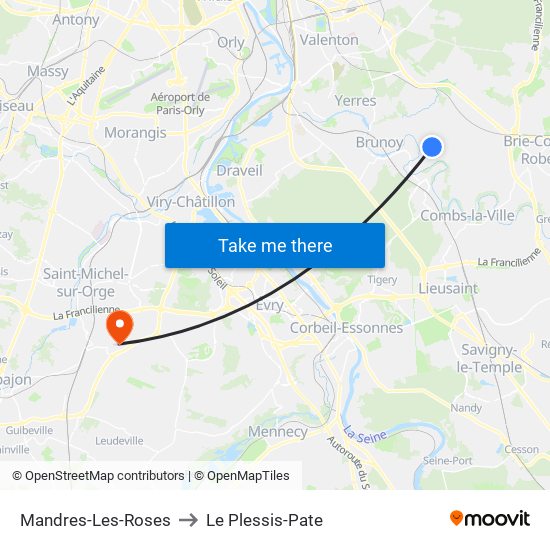 Mandres-Les-Roses to Le Plessis-Pate map